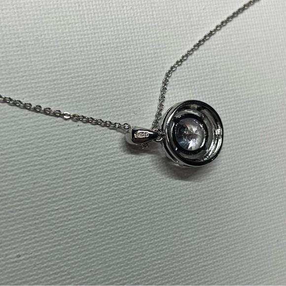 Vintage Sterling Silver Thin Chain w/ Sterling Silver Rhinestone Pendant - Picture 5 of 7